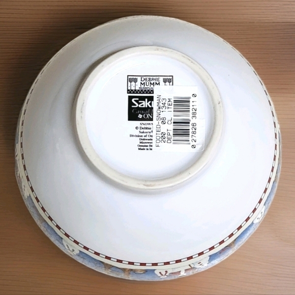 Debbie Mumm Sakura Snowman Footed Stoneware Bowl 5.75" - Picture 7 of 8